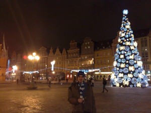 Sapin de Noël géant, place de marché, Wroclaw